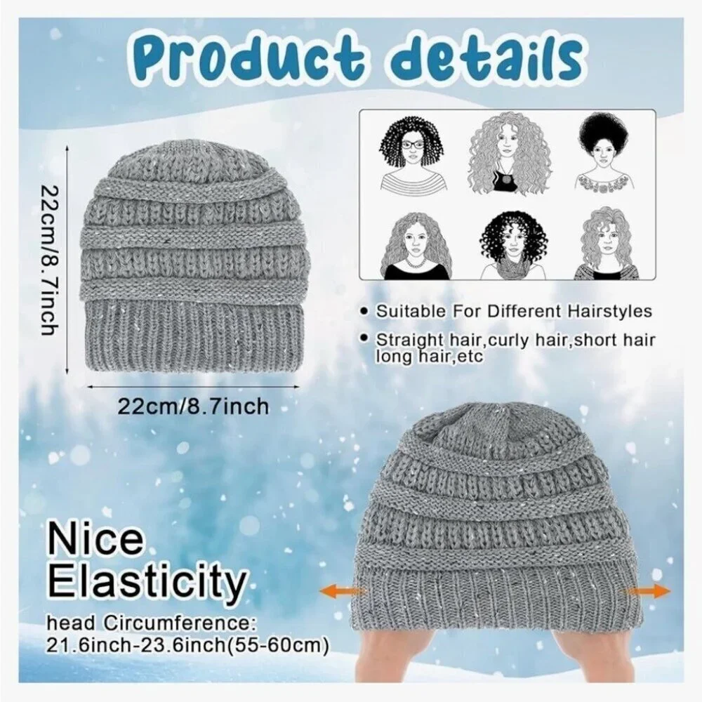 ❄️ 3/$17 NEW Satin Lined Winter Knitted Womens Beanie Hat Pink Cap Curly Girl